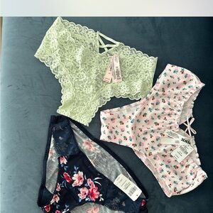 Victoria's Secret/Soma Lace and Floral Panty bundle - Green, Pink, and Navy